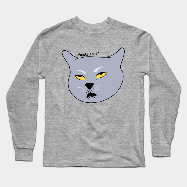 Tired rolling eyes cat meme illustration. Long Sleeve T-Shirt by Sourdigitals